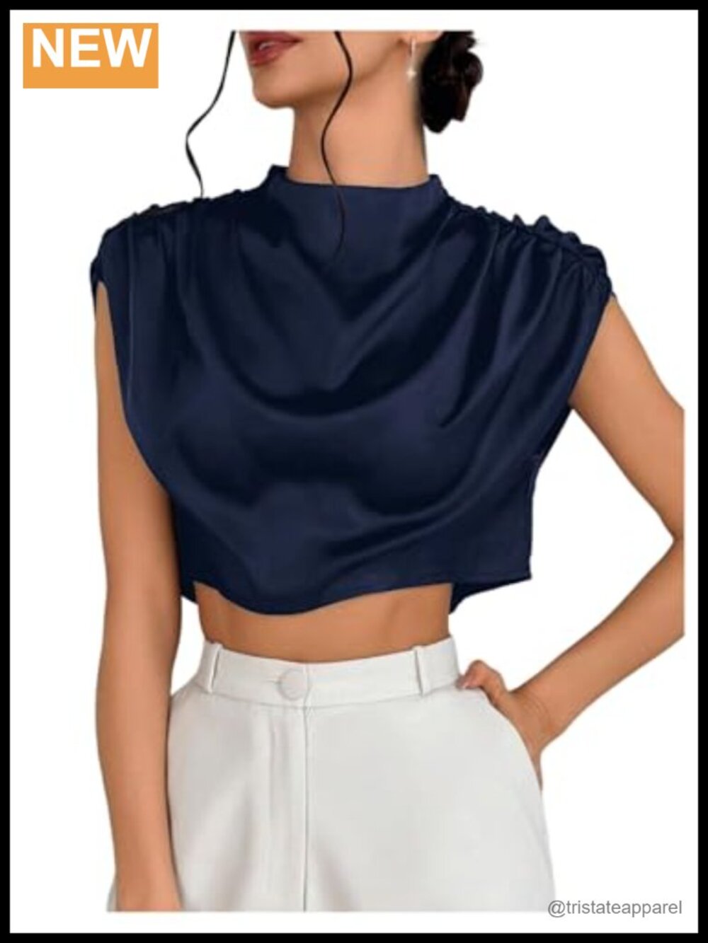 Satin Blouse Cap Sleeve Ruched Keyhole Back
